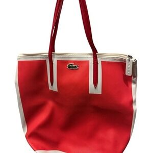 Lacoste Tote Bag Orange Red White Zip Top Shoulder Bag‎ Purse